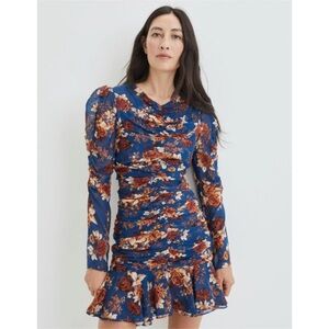 Veronica Beard Hedera Ruched Floral blue Silk Sz 16